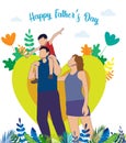 Vector illustration with a man hugging children.